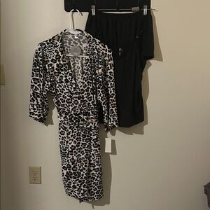 New With Tags Flora 3 Piece Leopard Wrap Soft Stretch Robe/Lace Cami/Shorts..S